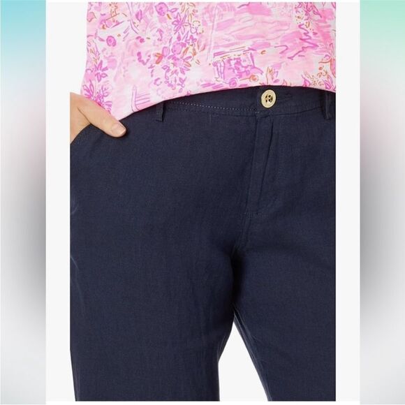 LILLY PULITZER | Breeta True Navy Blue Linen Wide Leg Pants Women’s Size 16 - Picture 14 of 14